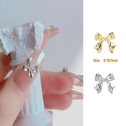 KACHIMOO 40pcs Gold & Silver Bow Nail Charms - 3D Alloy Nail Art Bows (Medium, Bows-2) - görsel 4