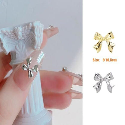 KACHIMOO 40pcs Gold & Silver Bow Nail Charms - 3D Alloy Nail Art Bows (Medium, Bows-2)