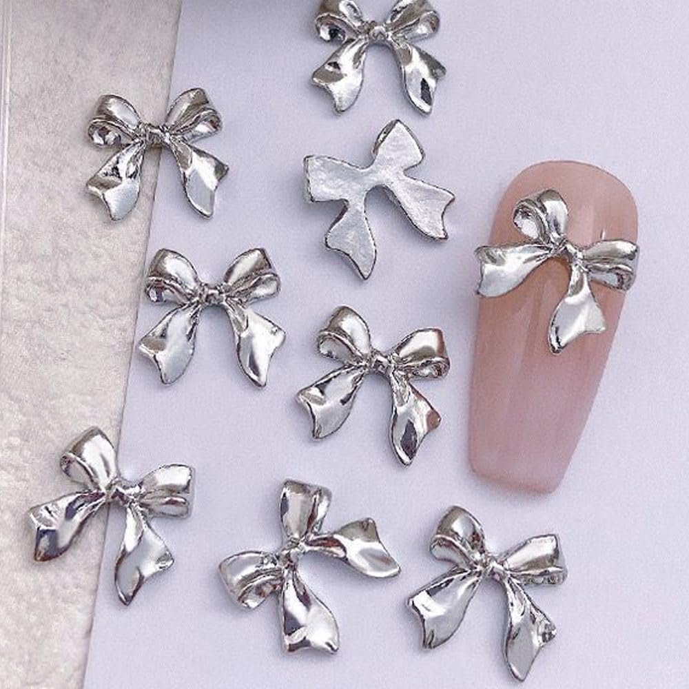 KACHIMOO 40pcs Gold & Silver Bow Nail Charms - 3D Alloy Nail Art Bows (Medium, Bows-2) - görsel 5