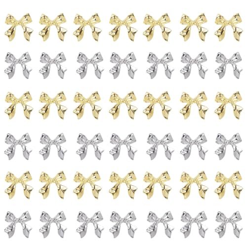 KACHIMOO 40pcs Gold & Silver Bow Nail Charms - 3D Alloy Nail Art Bows (Medium, Bows-2) - görsel 2
