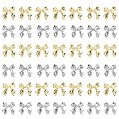 KACHIMOO 40pcs Gold & Silver Bow Nail Charms - 3D Alloy Nail Art Bows (Medium, Bows-2)