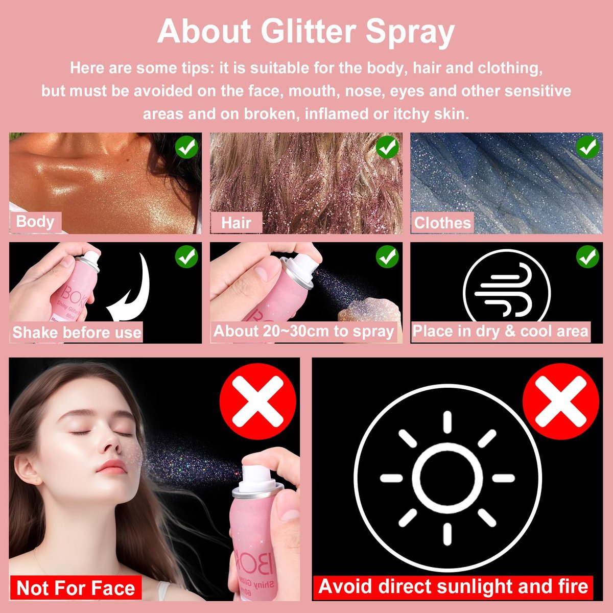 Boko Body Glitter Spray - 60ML Holographic Silver Glitter Spray for Body, Hair & Clothes - Quick-Drying, Long-Lasting Shimmer for Festivals, Concerts, Parties & Raves - görsel 5