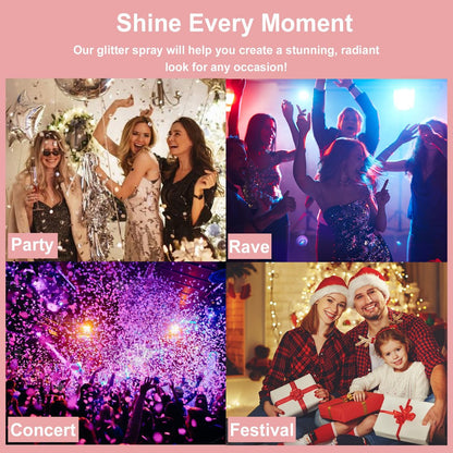 Boko Body Glitter Spray - 60ML Holographic Silver Glitter Spray for Body, Hair & Clothes - Quick-Drying, Long-Lasting Shimmer for Festivals, Concerts, Parties & Raves