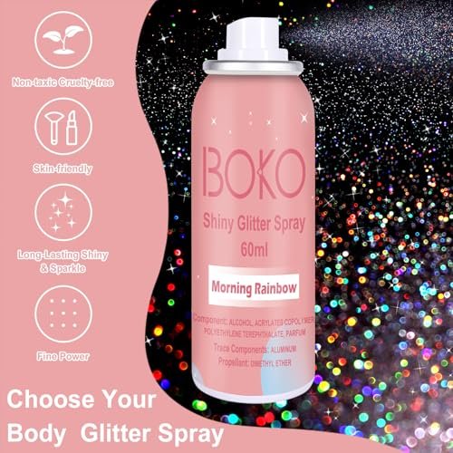 Boko Body Glitter Spray - 60ML Holographic Silver Glitter Spray for Body, Hair & Clothes - Quick-Drying, Long-Lasting Shimmer for Festivals, Concerts, Parties & Raves - görsel 4