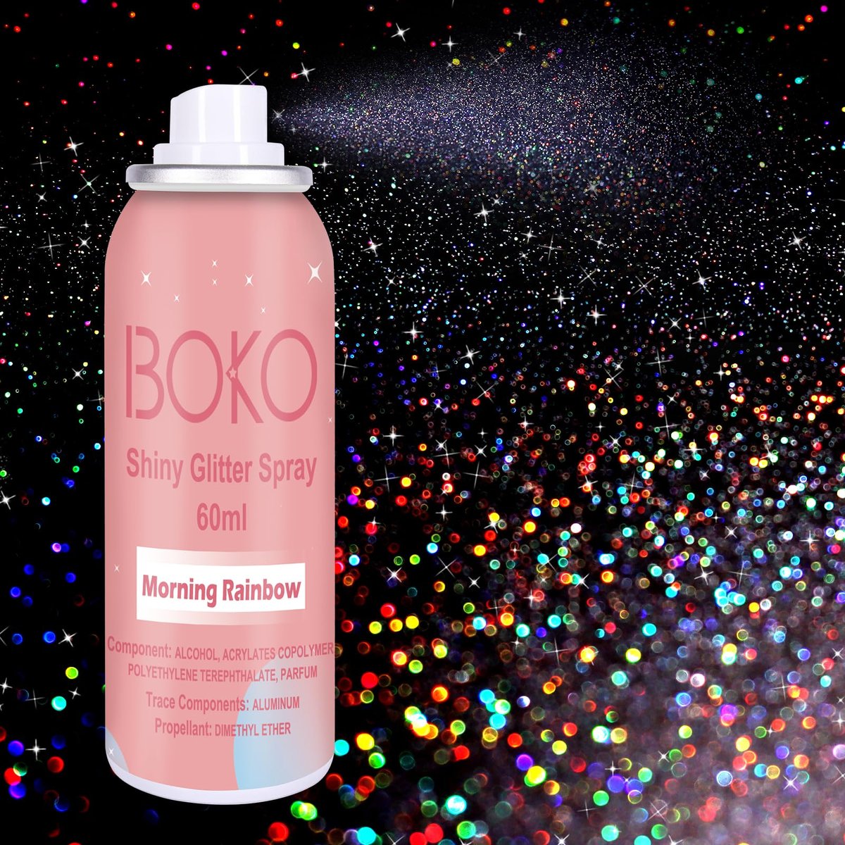 Boko Body Glitter Spray - 60ML Holographic Silver Glitter Spray for Body, Hair & Clothes - Quick-Drying, Long-Lasting Shimmer for Festivals, Concerts, Parties & Raves - görsel 1