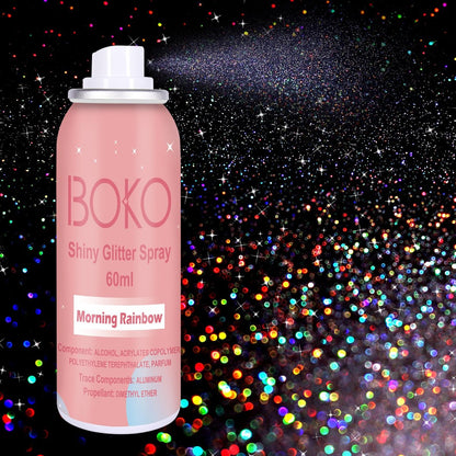 Boko Body Glitter Spray - 60ML Holographic Silver Glitter Spray for Body, Hair & Clothes - Quick-Drying, Long-Lasting Shimmer for Festivals, Concerts, Parties & Raves