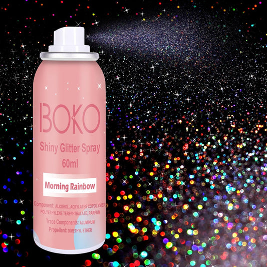 Boko Body Glitter Spray - 60ML Holographic Silver Glitter Spray for Body, Hair & Clothes - Quick-Drying, Long-Lasting Shimmer for Festivals, Concerts, Parties & Raves