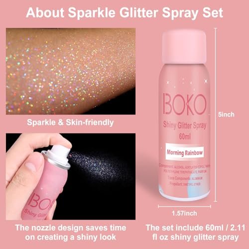 Boko Body Glitter Spray - 60ML Holographic Silver Glitter Spray for Body, Hair & Clothes - Quick-Drying, Long-Lasting Shimmer for Festivals, Concerts, Parties & Raves - görsel 8