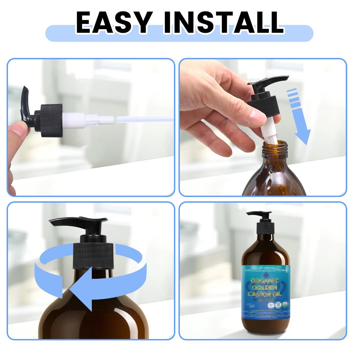 Elvxhke 3-Pack Dispenser Pump for 16 oz Castor Oil Bottles – Compatible with Queen of the Thrones, Heritage Store & RejuveNaturals – Mess-Free, Black Plastic - görsel 9