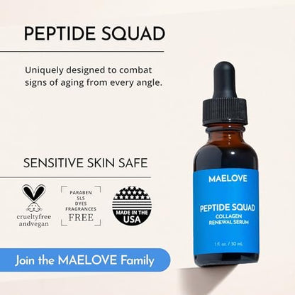 MAELOVE Peptide Squad Collagen Renewal Serum – Anti-Aging Face Serum with Copper Peptides, Argireline, Matrixyl 3000, Hyaluronic Acid & Niacinamide for Wrinkles, Fine Lines & Skin Elasticity Avelisse