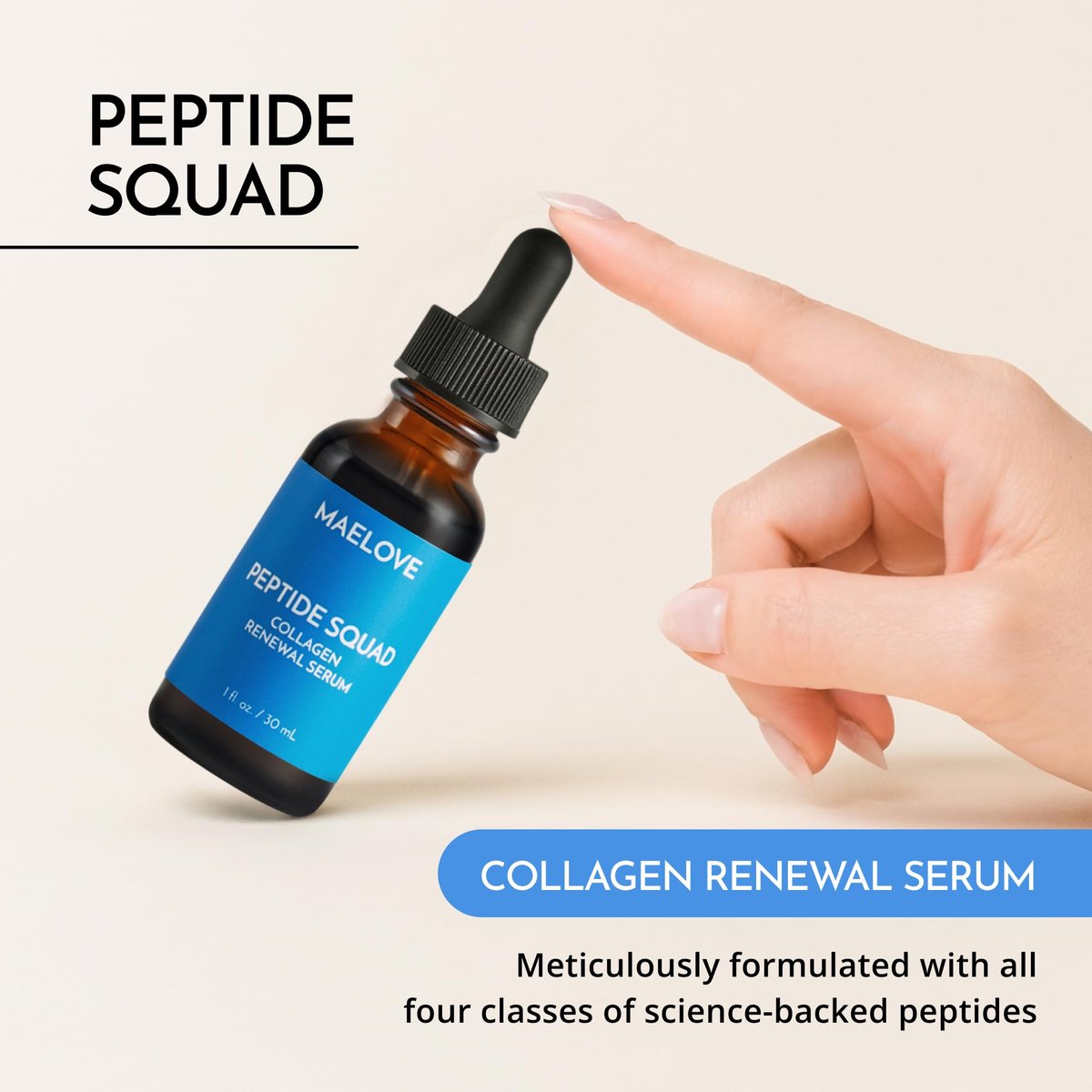 MAELOVE Peptide Squad Collagen Renewal Serum – Anti-Aging Face Serum with Copper Peptides, Argireline, Matrixyl 3000, Hyaluronic Acid & Niacinamide for Wrinkles, Fine Lines & Skin Elasticity Avelisse