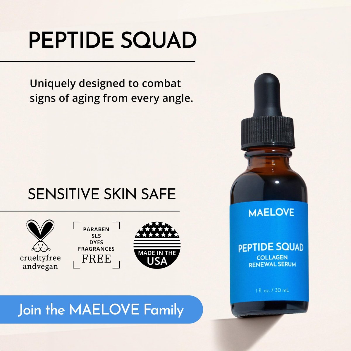 MAELOVE Peptide Squad Collagen Renewal Serum – Anti-Aging Face Serum with Copper Peptides, Argireline, Matrixyl 3000, Hyaluronic Acid & Niacinamide for Wrinkles, Fine Lines & Skin Elasticity Avelisse