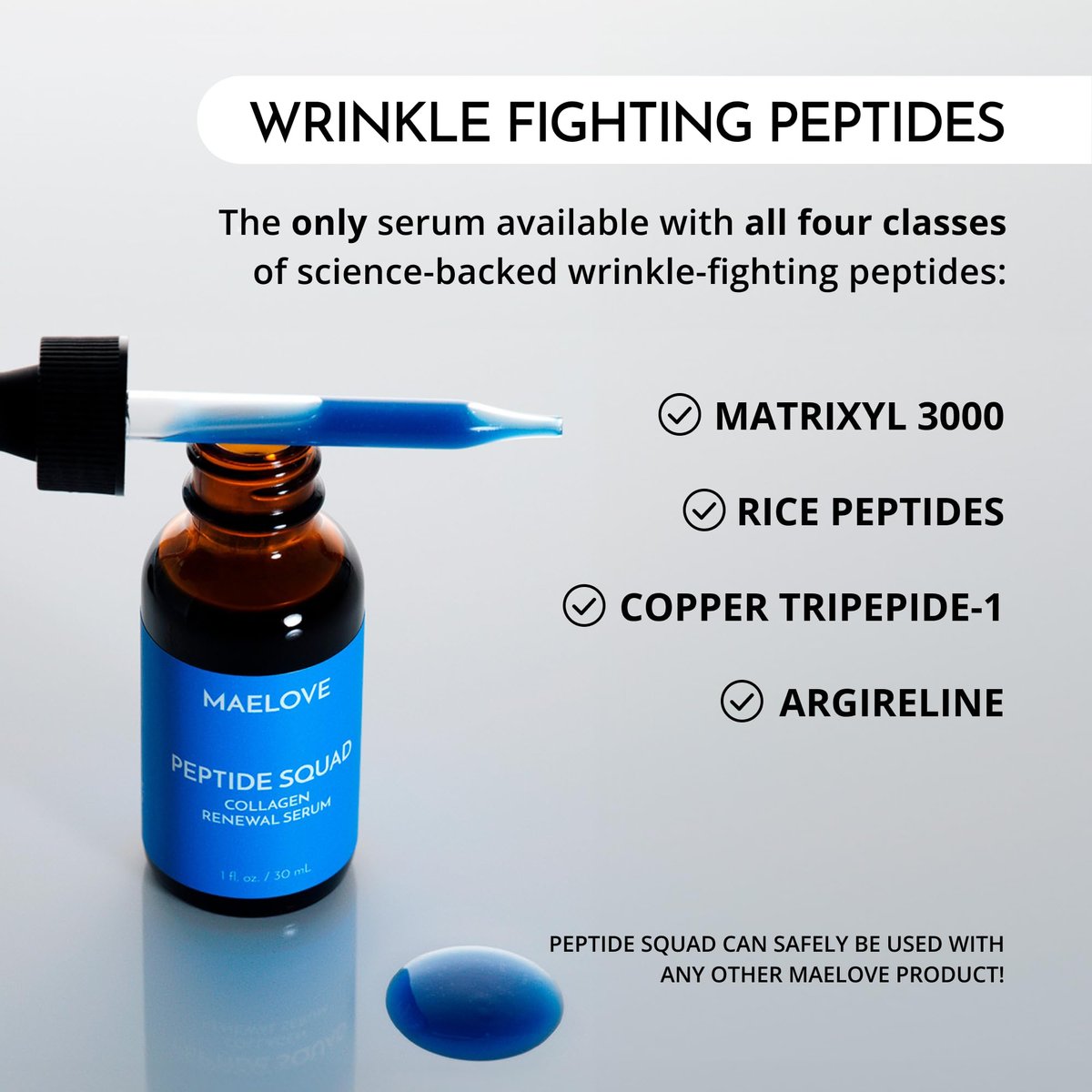MAELOVE Peptide Squad Collagen Renewal Serum – Anti-Aging Face Serum with Copper Peptides, Argireline, Matrixyl 3000, Hyaluronic Acid & Niacinamide for Wrinkles, Fine Lines & Skin Elasticity Avelisse