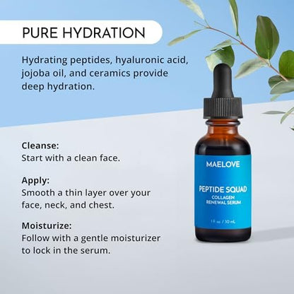 MAELOVE Peptide Squad Collagen Renewal Serum – Anti-Aging Face Serum with Copper Peptides, Argireline, Matrixyl 3000, Hyaluronic Acid & Niacinamide for Wrinkles, Fine Lines & Skin Elasticity Avelisse