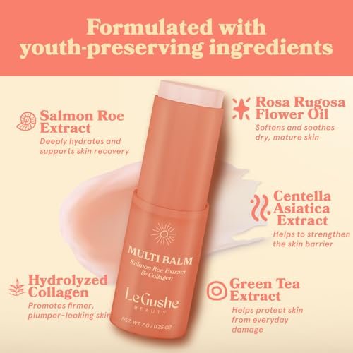 LE GUSHE All-in-One Face Balm Stick - Under Eye Brightener, Anti-Aging Under Eye Balm with Salmon Roe Extract & Collagen - for Fine Lines & Wrinkles - Use on Face, Forehead, Neck - görsel 10