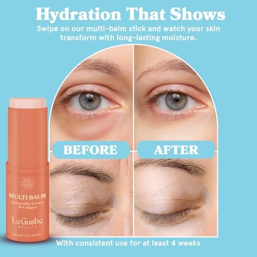 LE GUSHE All-in-One Face Balm Stick - Under Eye Brightener, Anti-Aging Under Eye Balm with Salmon Roe Extract & Collagen - for Fine Lines & Wrinkles - Use on Face, Forehead, Neck - görsel 12