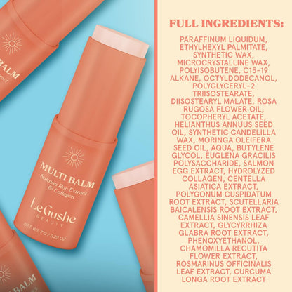 LE GUSHE All-in-One Face Balm Stick - Under Eye Brightener, Anti-Aging Under Eye Balm with Salmon Roe Extract & Collagen - for Fine Lines & Wrinkles - Use on Face, Forehead, Neck