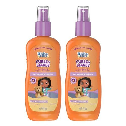 Ricitos de Oro Detangler Spray for Kids: Detangles and Softens Curls, Shea Butter Infused for Soft Hair, Frizz-Free Control, Sensitive Scalps Safe, Keeps Curls Bouncy and Defined, 6.7 oz (2-Pack)