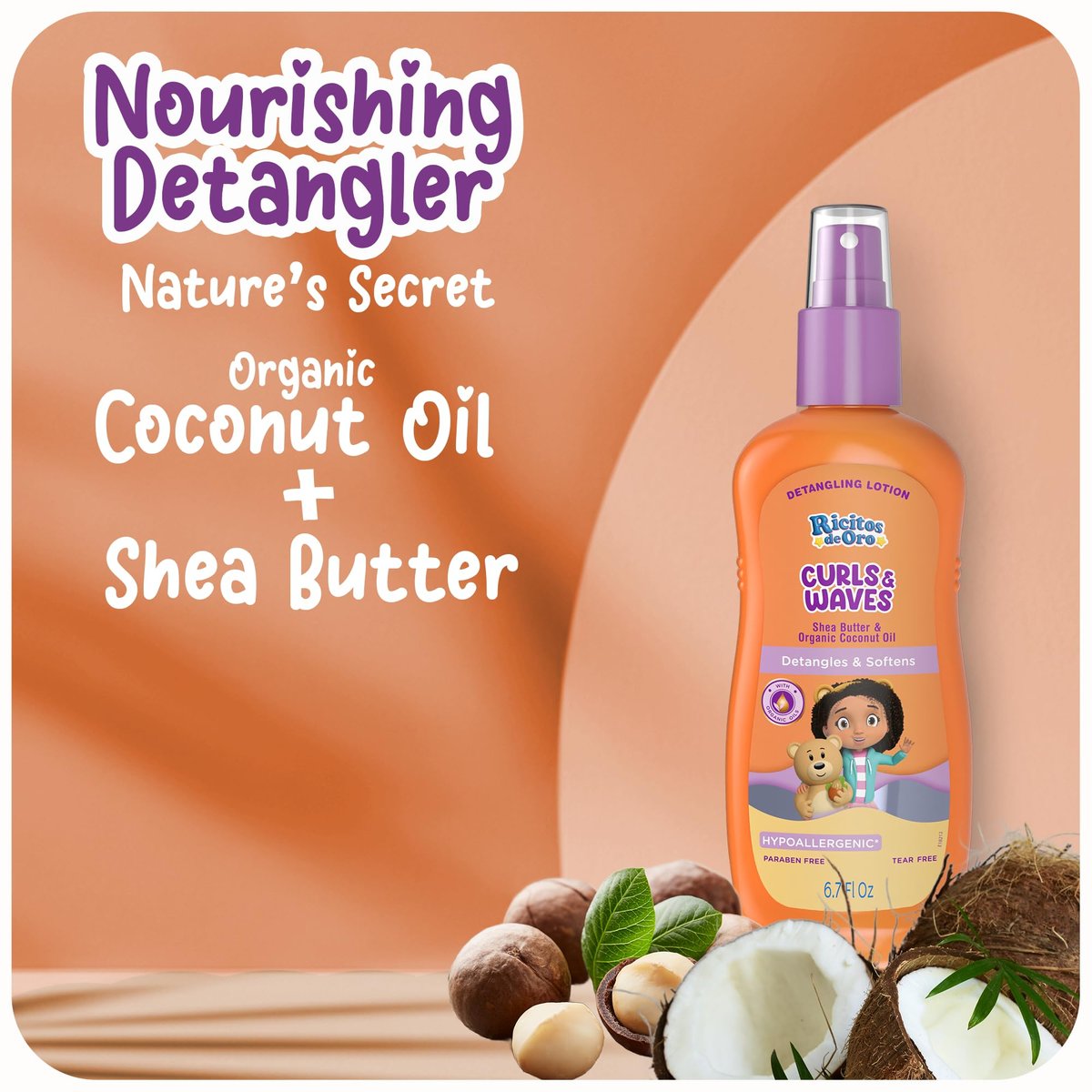 Ricitos de Oro Detangler Spray for Kids: Detangles and Softens Curls, Shea Butter Infused for Soft Hair, Frizz-Free Control, Sensitive Scalps Safe, Keeps Curls Bouncy and Defined, 6.7 oz (2-Pack) - görsel 7