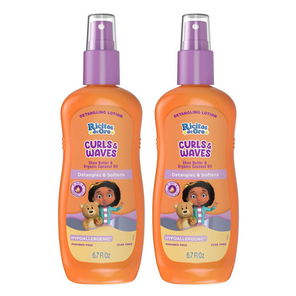 Ricitos de Oro Detangler Spray for Kids: Detangles and Softens Curls, Shea Butter Infused for Soft Hair, Frizz-Free Control, Sensitive Scalps Safe, Keeps Curls Bouncy and Defined, 6.7 oz (2-Pack)