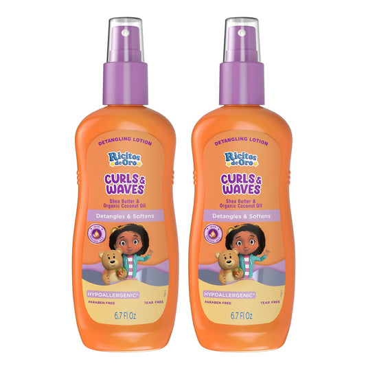 Ricitos de Oro Detangler Spray for Kids: Detangles and Softens Curls, Shea Butter Infused for Soft Hair, Frizz-Free Control, Sensitive Scalps Safe, Keeps Curls Bouncy and Defined, 6.7 oz (2-Pack)