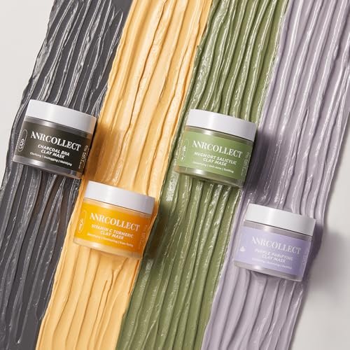 ANRCOLLECT 4-Pack Clay Face Mask Set (280g Total) - Vitamin C Turmeric, Charcoal BHA, Mugwort Salicylic & Purple Clay Masks for Deep Pore Cleansing, Oil Control & Blackhead Removal - Skincare Gift Set Avelisse