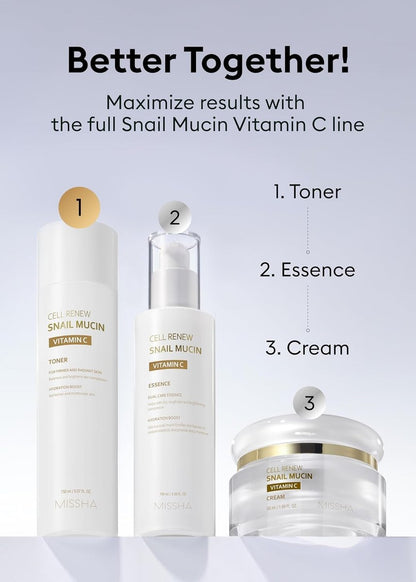 MISSHA Cell Renew Snail Mucin Vitamin C Toner - 5.07 Fl Oz | Korean Skincare for Glass Skin, 90% Snail Mucin, Deep Hydration, Improves Texture Avelisse