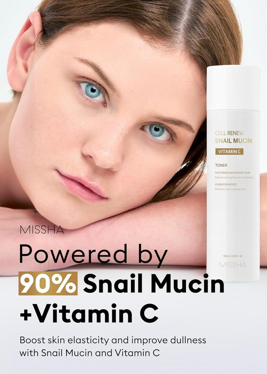 MISSHA Cell Renew Snail Mucin Vitamin C Toner - 5.07 Fl Oz | Korean Skincare for Glass Skin, 90% Snail Mucin, Deep Hydration, Improves Texture Avelisse