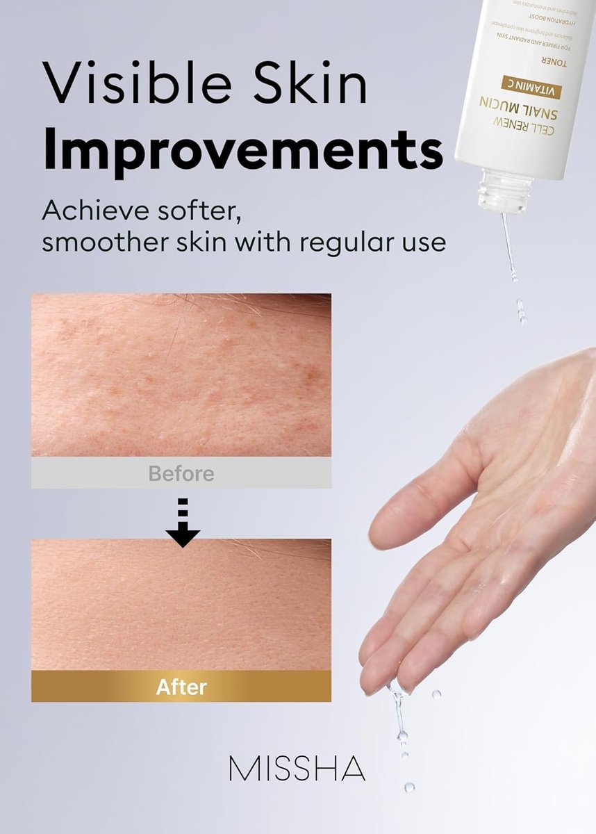 MISSHA Cell Renew Snail Mucin Vitamin C Toner - 5.07 Fl Oz | Korean Skincare for Glass Skin, 90% Snail Mucin, Deep Hydration, Improves Texture Avelisse