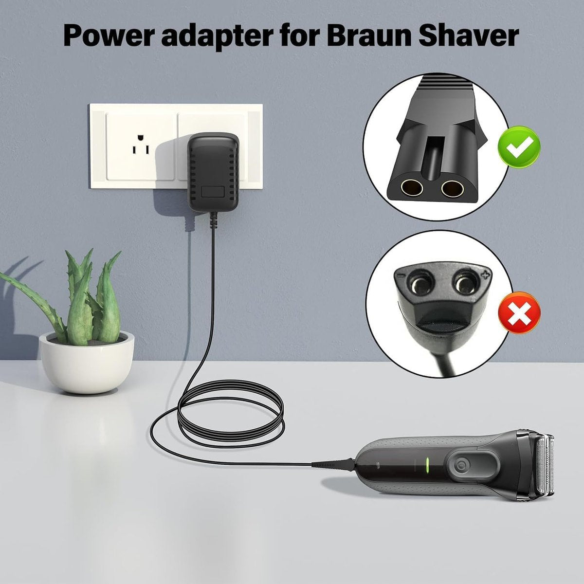 Charger Replacement for Braun Shaver Series 7, 3, 9, 5, 1 – Compatible with 190, 3040s, 340, 5040s, 720, 720s-4, 760cc, 790cc, 9090 Razor Trimmer – 12V 400mA Charging Cord - görsel 10