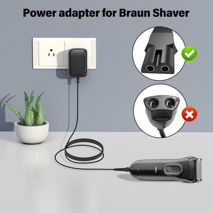 Charger Replacement for Braun Shaver Series 7, 3, 9, 5, 1 – Compatible with 190, 3040s, 340, 5040s, 720, 720s-4, 760cc, 790cc, 9090 Razor Trimmer – 12V 400mA Charging Cord