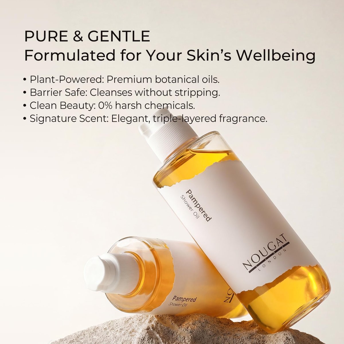 NOUGAT Pampered Shower Oil - Transforming Oil-to-Milk Body Cleanser for Makeup & Sunscreen Removal, Hydrating Botanical Wash for Dry Skin, Exotic Scent, 372g - görsel 15