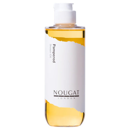 NOUGAT Pampered Shower Oil - Transforming Oil-to-Milk Body Cleanser for Makeup & Sunscreen Removal, Hydrating Botanical Wash for Dry Skin, Exotic Scent, 372g