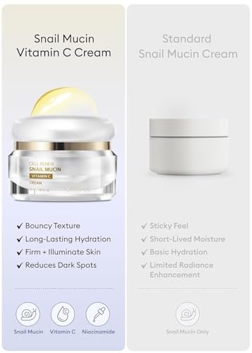 MISSHA Cell Renew Snail Mucin Vitamin C Cream - Hydrating Korean Moisturizer for Youthful Glow, 1.69 Fl Oz Avelisse