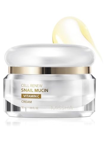 MISSHA Cell Renew Snail Mucin Vitamin C Cream - Hydrating Korean Moisturizer for Youthful Glow, 1.69 Fl Oz Avelisse