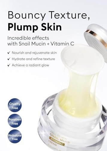 MISSHA Cell Renew Snail Mucin Vitamin C Cream - Hydrating Korean Moisturizer for Youthful Glow, 1.69 Fl Oz Avelisse