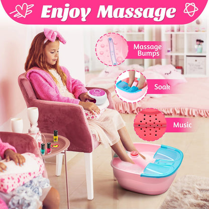 Kids Spa Day Kit for Girls – Foot Spa with Nail Dryer, Bath Bombs & Music – Pretend Play Toy Gift for Ages 6-12 Avelisse