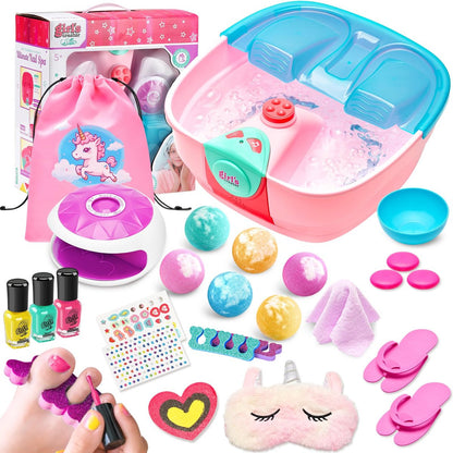 Kids Spa Day Kit for Girls – Foot Spa with Nail Dryer, Bath Bombs & Music – Pretend Play Toy Gift for Ages 6-12 Avelisse