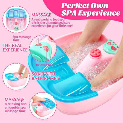 Kids Spa Day Kit for Girls – Foot Spa with Nail Dryer, Bath Bombs & Music – Pretend Play Toy Gift for Ages 6-12 Avelisse