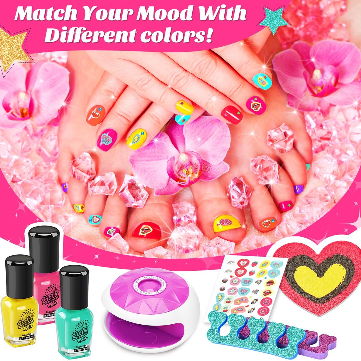 Kids Spa Day Kit for Girls – Foot Spa with Nail Dryer, Bath Bombs & Music – Pretend Play Toy Gift for Ages 6-12 Avelisse