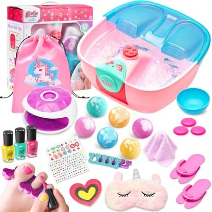 Kids Spa Day Kit for Girls – Foot Spa with Nail Dryer, Bath Bombs & Music – Pretend Play Toy Gift for Ages 6-12 Avelisse