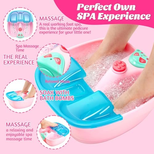Kids Spa Day Kit for Girls – Foot Spa with Nail Dryer, Bath Bombs & Music – Pretend Play Toy Gift for Ages 6-12 Avelisse