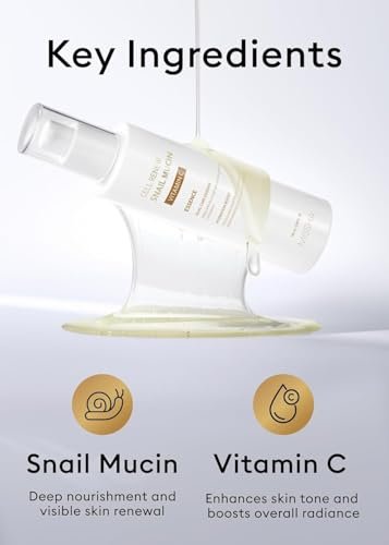 MISSHA Cell Renew Snail Mucin Vitamin C Essence Serum - Hydrating Korean Skincare for Glass Skin, 3.38 Fl Oz Avelisse