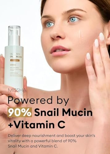MISSHA Cell Renew Snail Mucin Vitamin C Essence Serum - Hydrating Korean Skincare for Glass Skin, 3.38 Fl Oz Avelisse