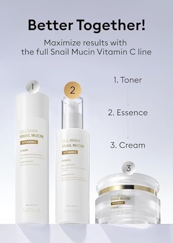 MISSHA Cell Renew Snail Mucin Vitamin C Essence Serum - Hydrating Korean Skincare for Glass Skin, 3.38 Fl Oz Avelisse