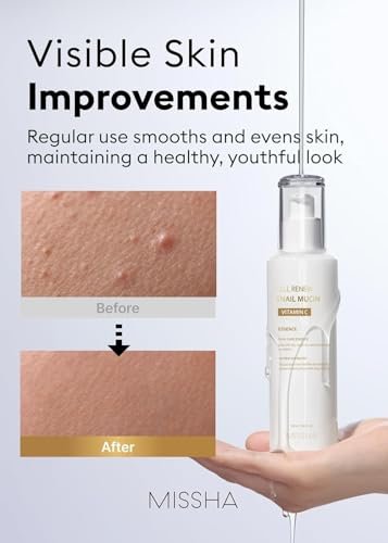 MISSHA Cell Renew Snail Mucin Vitamin C Essence Serum - Hydrating Korean Skincare for Glass Skin, 3.38 Fl Oz Avelisse