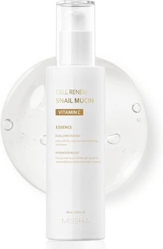 MISSHA Cell Renew Snail Mucin Vitamin C Essence Serum - Hydrating Korean Skincare for Glass Skin, 3.38 Fl Oz Avelisse