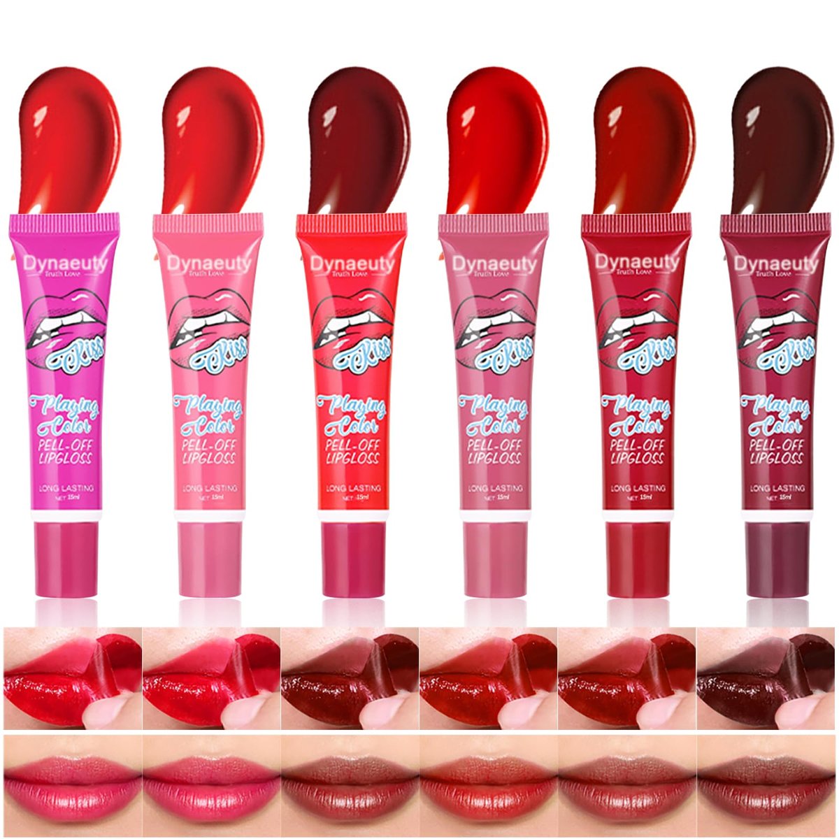 Dynaeuty 6-Piece Peel Off Lip Stain Set – Long Lasting, Waterproof, Non-Stick Cup Lip Tint & Gloss for Women - görsel 2