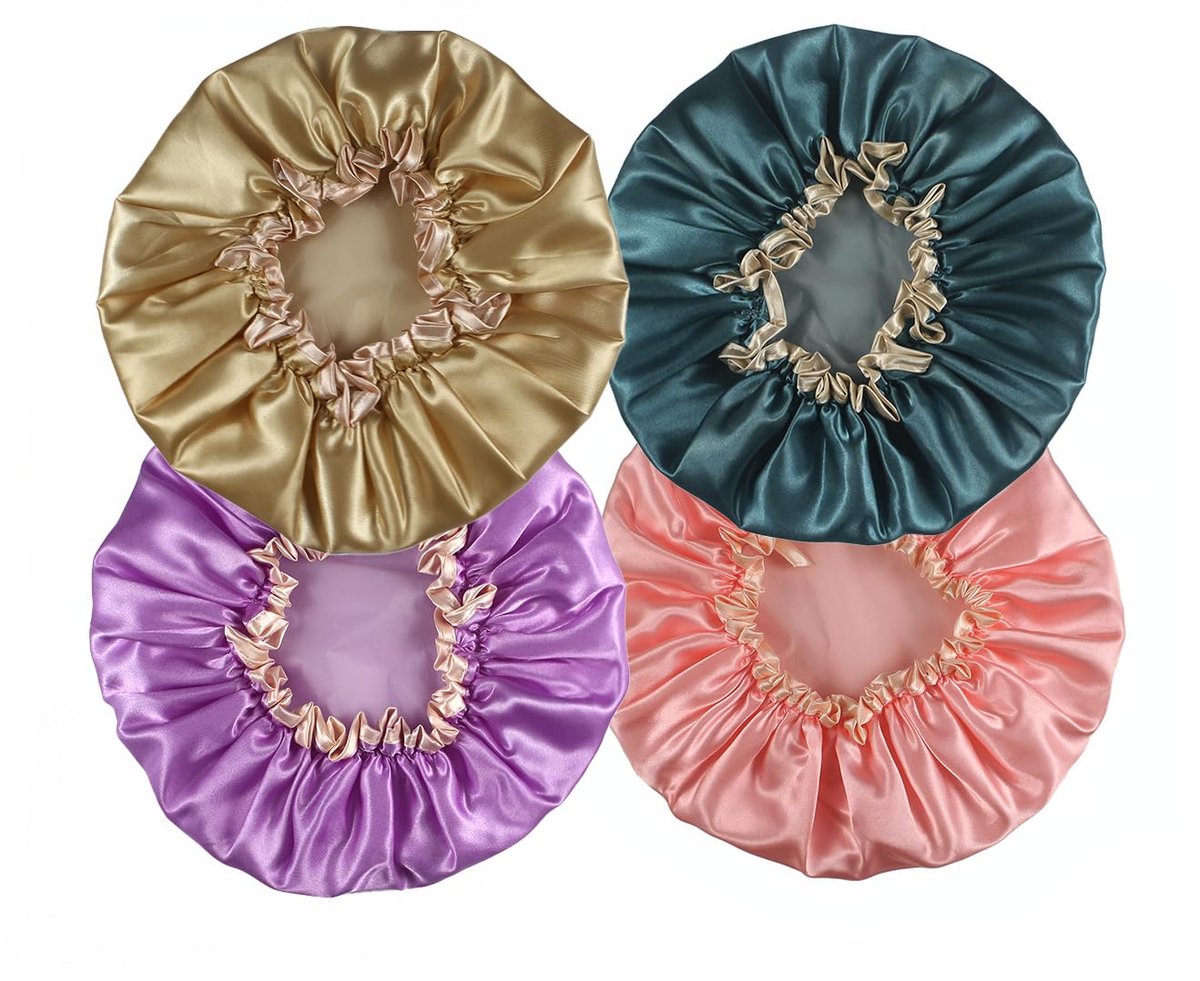 HXIELEC 4 Pack Bright Colored EVA Shower Caps – Double Layer Waterproof, Reusable & Durable Premium Hair Protection for Women, Ideal for Shower, Bath & Spa - görsel 1