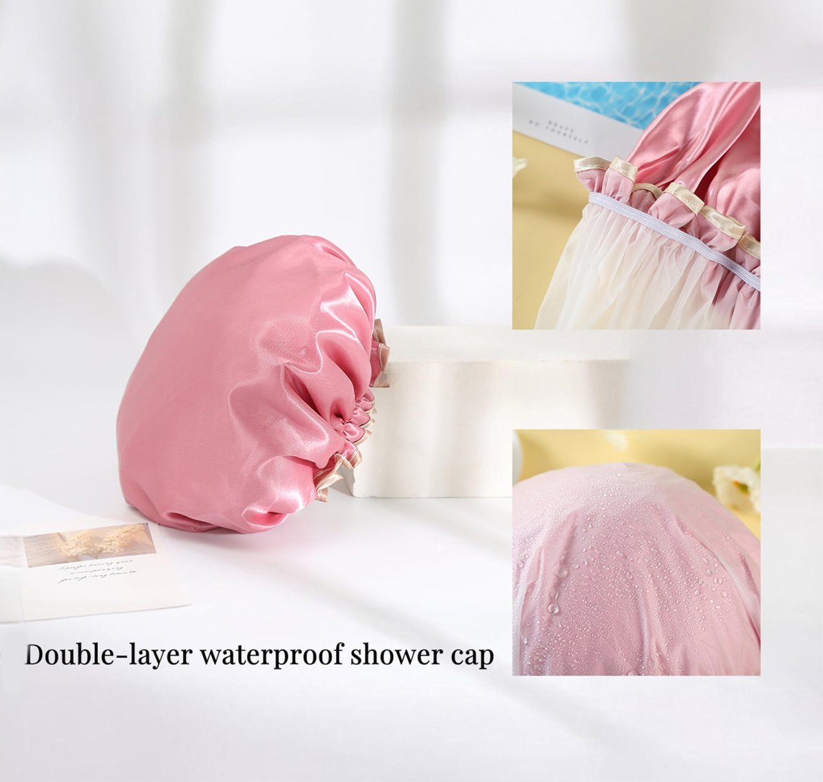 HXIELEC 4 Pack Bright Colored EVA Shower Caps – Double Layer Waterproof, Reusable & Durable Premium Hair Protection for Women, Ideal for Shower, Bath & Spa - görsel 7